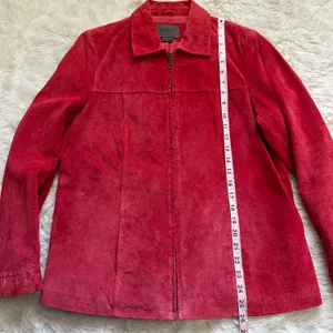 Vintage Uniform Jacket 100% Leather Suede Zip Up Red 8 thumbnail 10