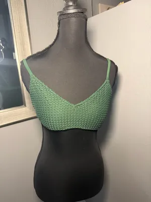 Aerie Textured V Scoop Triangle Green Bikini Top Medium thumbnail 2