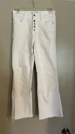 Zara High Rise Kick Crop White Jeans thumbnail 1