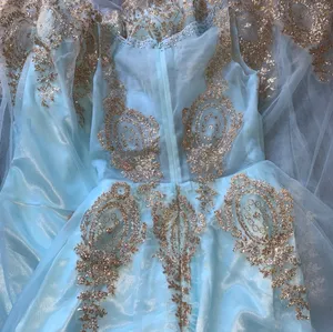 Elegant Long Evening Dress With Sequins Blue Tulle Dress Size 4 thumbnail 7