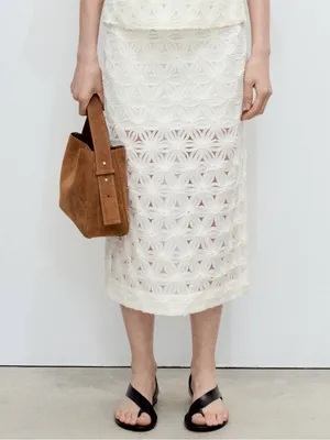 Mango MNG - NWT Cream Floral appliqué Lace Midi Skirt, half lined thumbnail 2