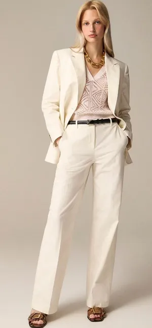 J.Crew Full Length Wide Leg Trouser Cotton Linen Blend Ivory Relaxed US 6 NWT thumbnail 1