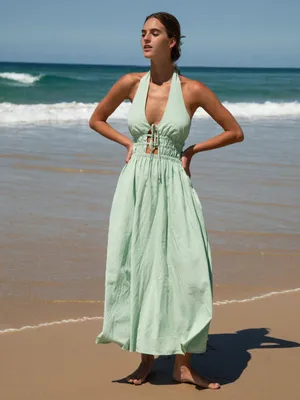 Berlook Light Green Cutout Halter Maxi Beach Dress thumbnail 4