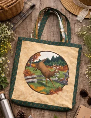 Handmade Deer Outdoors Print Tote Bag Nature Forest Shoulder Bag Canvas Style thumbnail 1