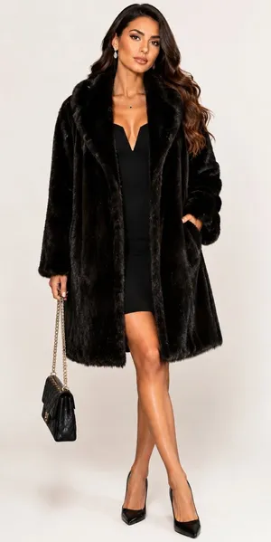Vintage Monterey Fashions Faux Fur Coat Black Dark Brown Burgundy Lining SZ 12 thumbnail 1