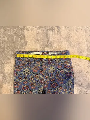 Anthropologie Blue Corduroy Mosaic Printed Skinny Jeans thumbnail 6