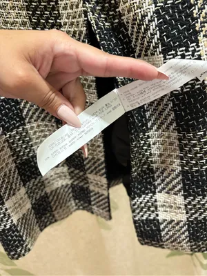 Zara Black and Beige Plaid Tweed Blazer thumbnail 4