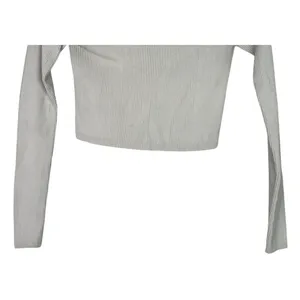 Zara Cropped V Neck Long Sleeve Fitted Ribbed Knit Button Down Sweater XS Beige thumbnail 6