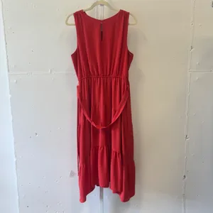 Simply Vera Vera Wang Red Coral Sleeveless Tiered Midi Dress Elastic Waist Lg thumbnail 2