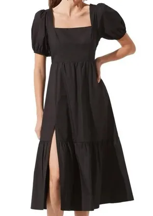 ASTR the Label Black Puff Sleeve Poplin Midi Dress thumbnail 2