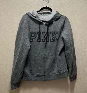 Victoria's Secret PINK Gray Full Zup Fleece Lined Hooded Jacket Size Large thumbnail 3
