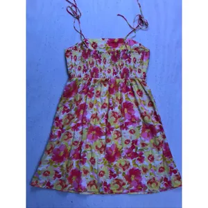 Old Navy‎ Floral Mini Dress Womens Small Pink Yellow Linen Tie Shoulder Smocked thumbnail 9