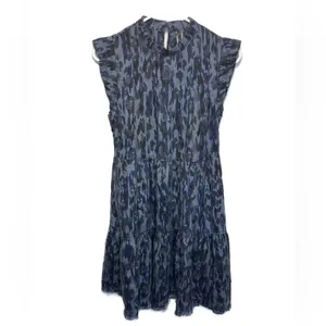 Anthropologie Jenee Tiered Tunic Dress Blue Leopard Print Sz XS thumbnail 2