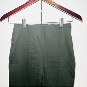 LOFT Pants Green Pintuck High Waist Side Zip Cotton Blend Straight Leg - 00 thumbnail 3