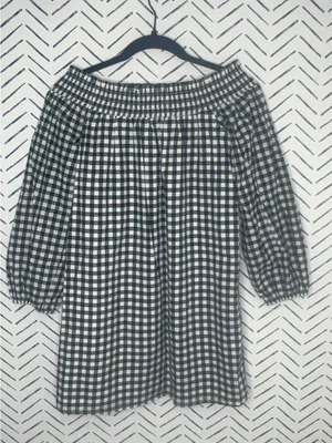 Abercrombie & Fitch navy white gingham off-the-shoulder mini dress size small thumbnail 1