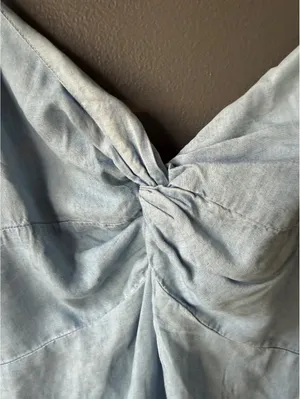 Old Navy Light Blue Denim Tank Top with Smocked Back, Size Large thumbnail 3