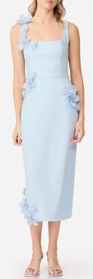 NEW ELLIATT Chantelle 3d floral blue midi Dress sz M thumbnail 1