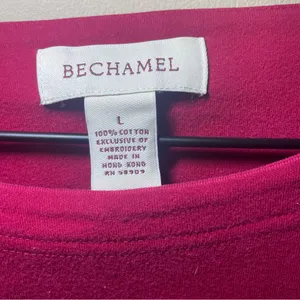 Vintage Bechamel Bright Pink Cat & Mouse Embroidered Long Sleeve Top, size large thumbnail 2