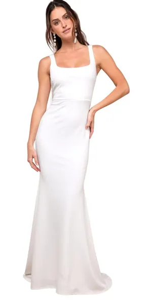 Lulus Loving Fate White Bow Square Neck Backless Maxi Dress size M thumbnail 1