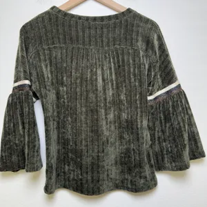 THML Women Chenile Knit‎ Sweater XS Green Boho Western Ribbed Bell Sleeve Preppy thumbnail 8