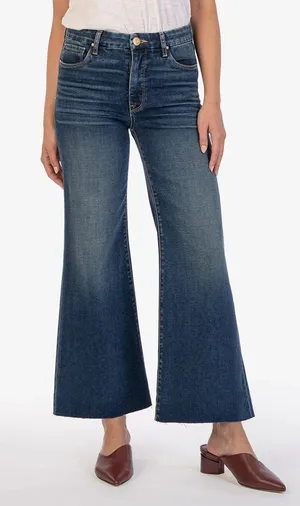 Kut From the Kloth Meg High Rise Fab Ab Wide Leg Jeans Denim Yielded Wash Blue 8 thumbnail 1