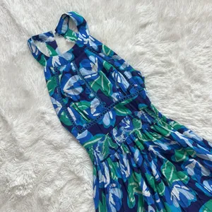 Abel the Label Blue Floral Maxi Dress Size Medium Halter Neck Open Back Tropical thumbnail 3