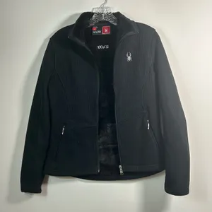 Spyder Womens Black‎ Waffle Knit Full Zip Faux Fur Lined Sweater Jacket Small thumbnail 3