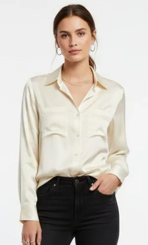 Emanuel Ungaro 100% Silk Ivory Long Sleeve Button Up Blouse Top 8 thumbnail 1