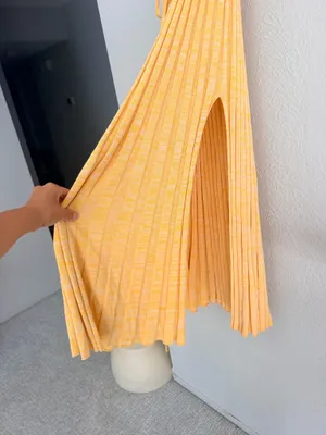 Christopher Esber orange yellow high slit accordion knit midi skirt S thumbnail 13