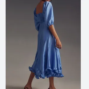 NWT Anthropologie HUTCH Twist Front Puff Sleeve Ruffle Hem Dress Sky Blue thumbnail 2