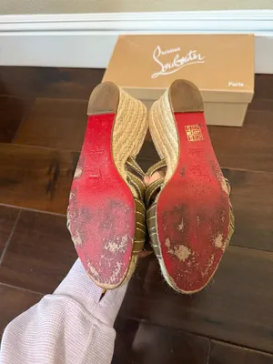 Christian Louboutin Tiburon Natural Strappy Wedge Heels Sandals Size 8 thumbnail 5