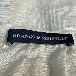 Brandy Melville Beige 100% Linen Short Sleeve Tie Back Henley Blouse Top Size M thumbnail 4