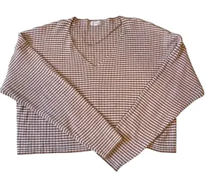 LA Hearts Womens Brown White Striped‎ Ribbed V-Neck Cropped Sweater Large thumbnail 1