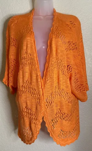 Cato Woman 22/24W Cardigan Orange Pointelle Knit Open Front Scalloped Trim Boho‎ thumbnail 1