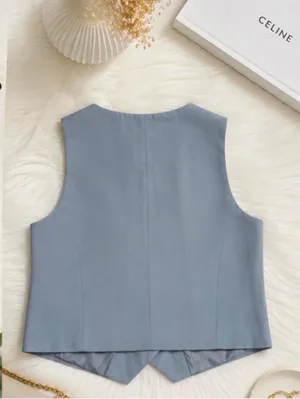 ZARA Light Blue Tailored Suit Vest Top 🩵 Size L thumbnail 7