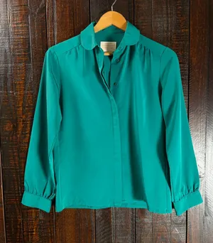 Vintage Pendleton Emerald Green Long-Sleeve Button-Front Blouse thumbnail 1