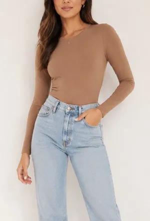 Madewell Ribbed Crewneck Full-Coverage Bodysuit Brown Size S thumbnail 1