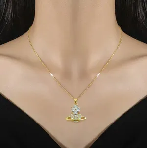 18K Gold Plated Flower Planet Light Luxury Temperament Gorgeous Full Diamond Necklace thumbnail 2