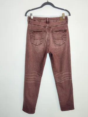 American Eagle Burgundy Pink Dyed Distressed Jeans Size 8 Long thumbnail 4