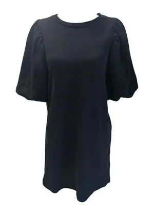 Zara Black Mini Dress Short Puff Sleeve Crew Neck Casual Comfy‎ Women's Small thumbnail 1
