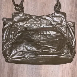 Gold Pewter metallic faux leather buckle handbag thumbnail 4