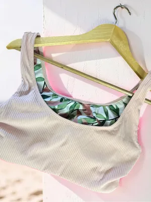 CUPSHE Reversible Ribbed Bikini Set Size S Peach & Leaf Print thumbnail 7