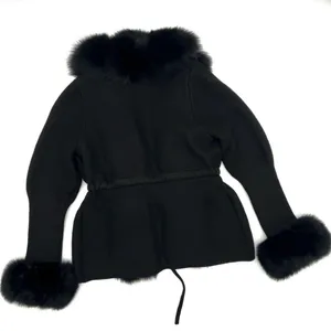 Real fox fur cardigan genuine fur collar trench coat parka jacket wool cape blazer thumbnail 16