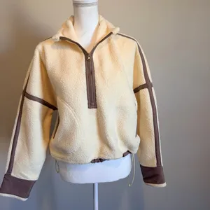 NWOT Boho Quarter-zipped Cream and Tan Oversized Fleece Jacket Sz Small thumbnail 3