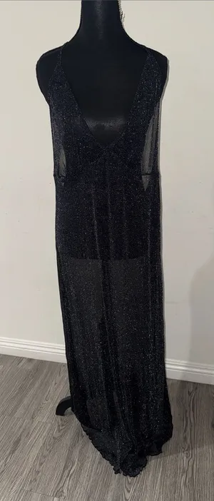Daisy Black Sheer Sparkle Swim Coverup Maxi thumbnail 1