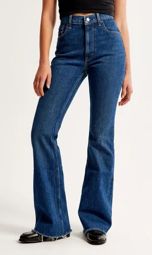 Abercrombie & Fitch The Vintage High Rise‎ Flare Raw Hem Medium Wash 34/18 Short thumbnail 1