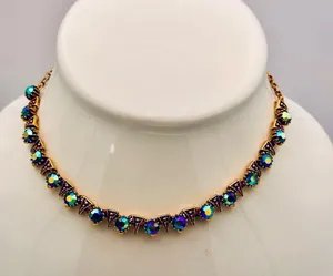 Vintage Blue/Green Borealis Crystal Rhinestone Dainty Necklace thumbnail 4