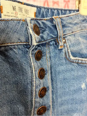 We The Free Blue Denim Distressed Button-Front Mini Skirt Coastal Cowgirl 26 thumbnail 2