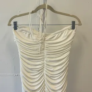 Lucy In The Sky White Ruched Halter Mini Dress Ruffle Hem Large Ivory Bodycon thumbnail 5