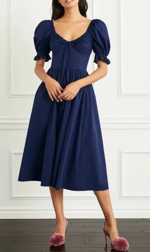 Hill House The Ophelia Midi Dress in Navy thumbnail 1